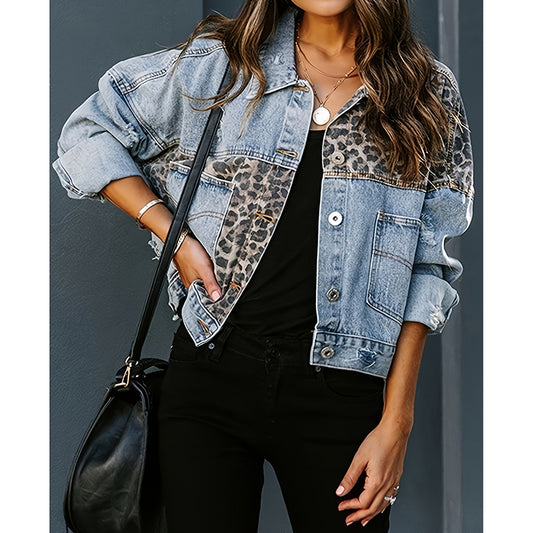 Women's Cropped Distressed Denim Jacket
