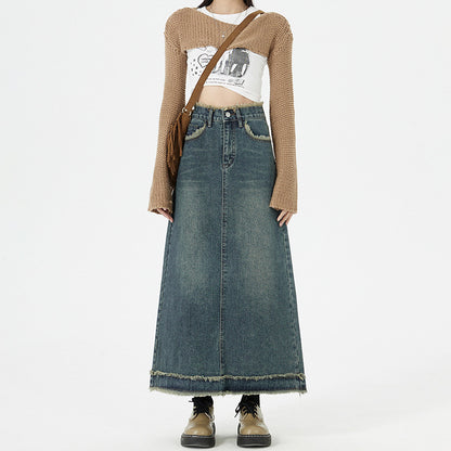 Retro Denim Long Skirts Women