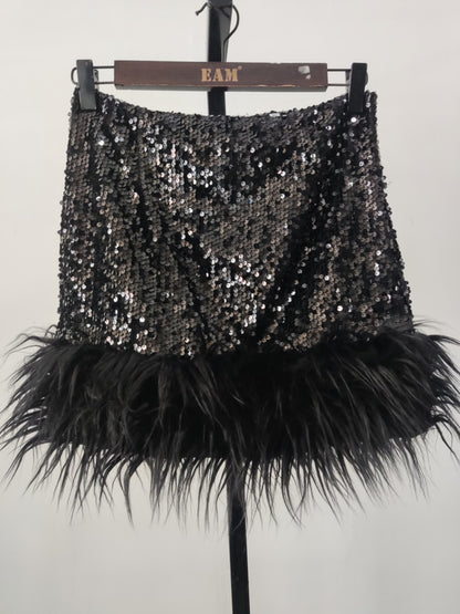 Sequin Feather Stitched Short Skirts