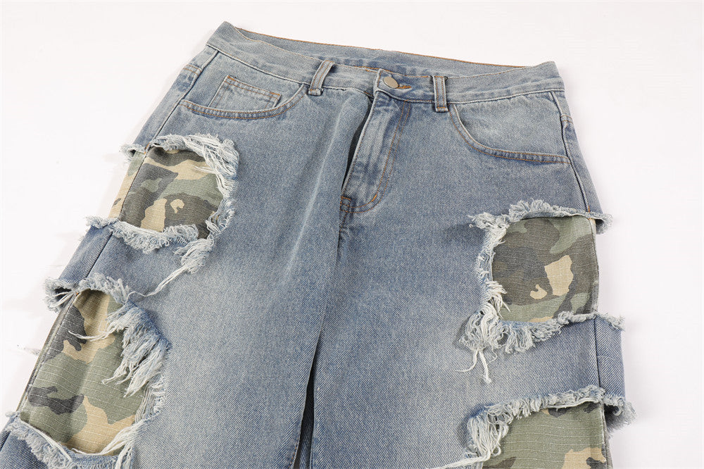 Men's Patchwork Camo Straight Denim Jeans