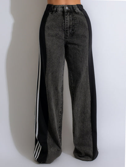 Straight Leg Trousers Three Stripe Denim