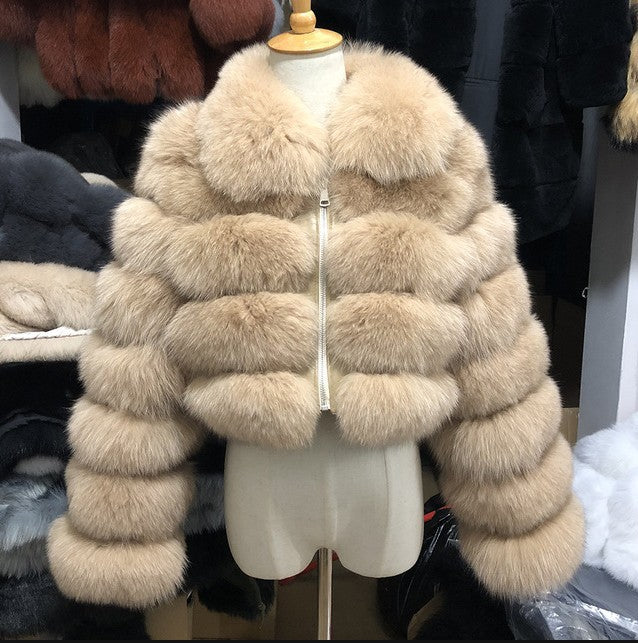 Women's Fur Short Lapel Long Sleeve Fur Coat