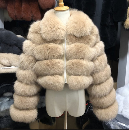 Women's Fur Short Lapel Long Sleeve Fur Coat