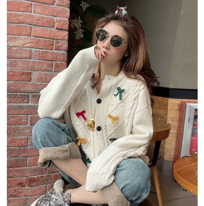 Heavy Industry Twist Bow Knitted Cardigan