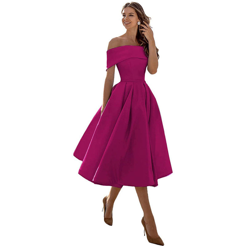 Off-shoulder Satin Party Dress