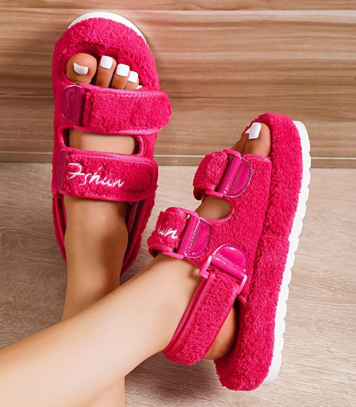 Autumn Velcro Plush High Heel Sandals