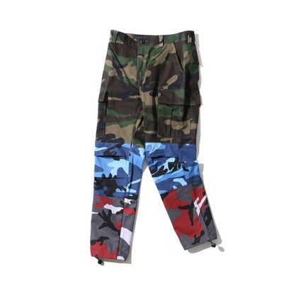 Tri Renk Camo Patchwork Cargo Pantolon