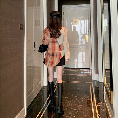 Patchwork irregular check jacket