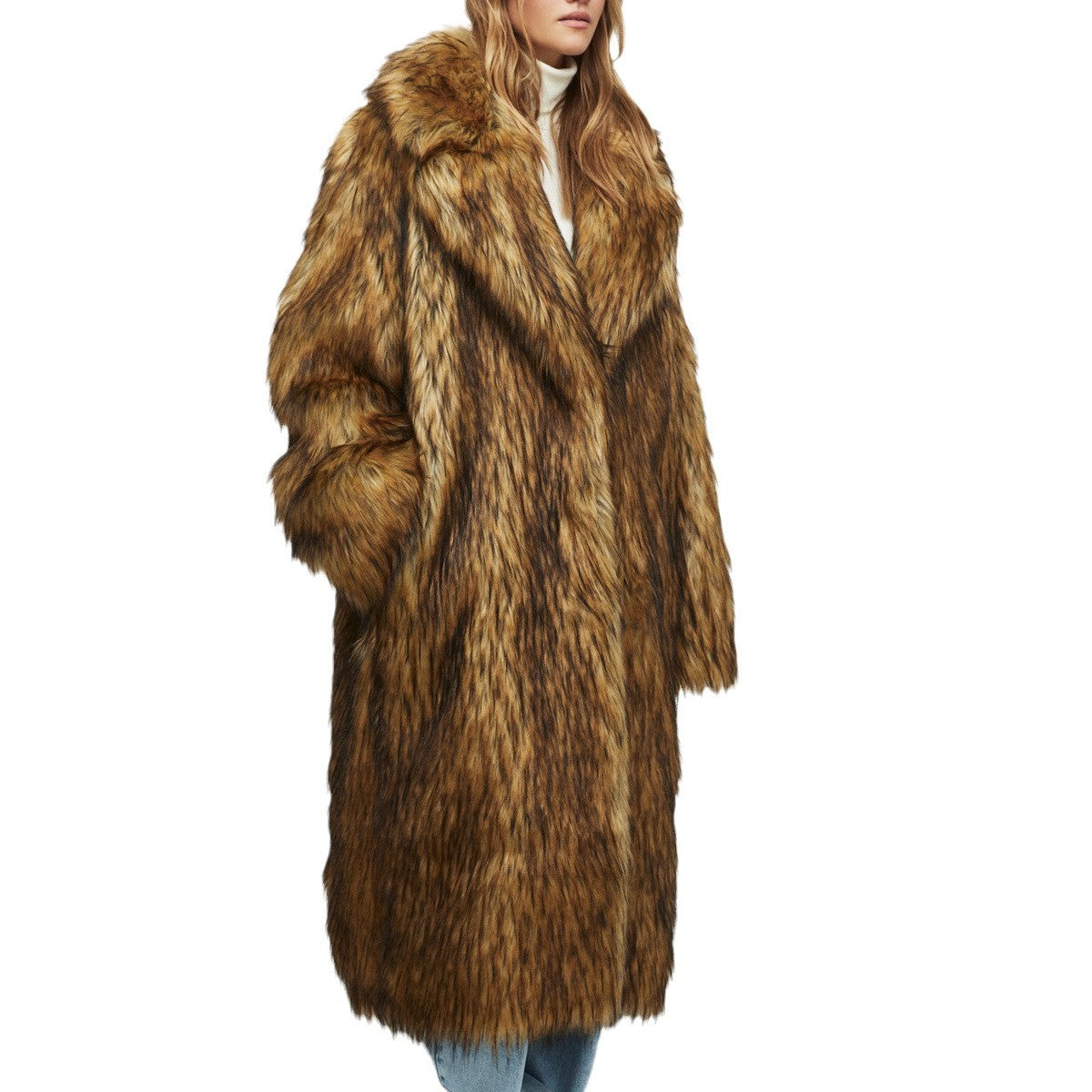 Long Fur Women's Wool Coat