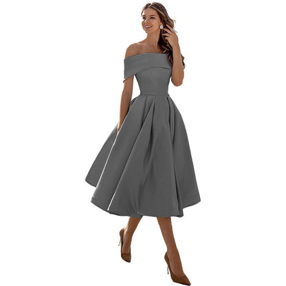 Off-shoulder Satin Party Dress