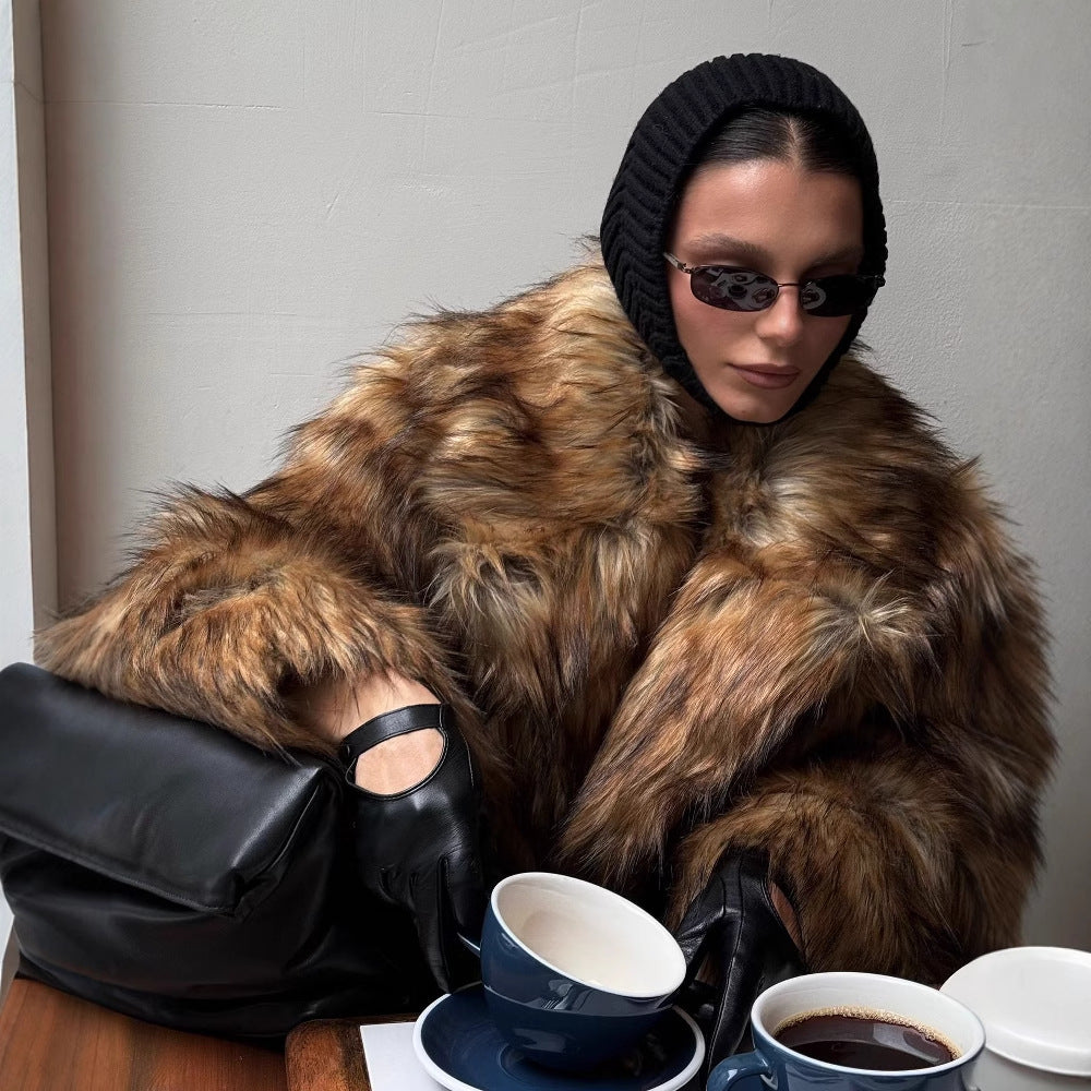 Long Fur Women's Wool Coat