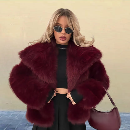 Women's Pure Color Versatile Faux Fur Collar Long Sleeve Coat