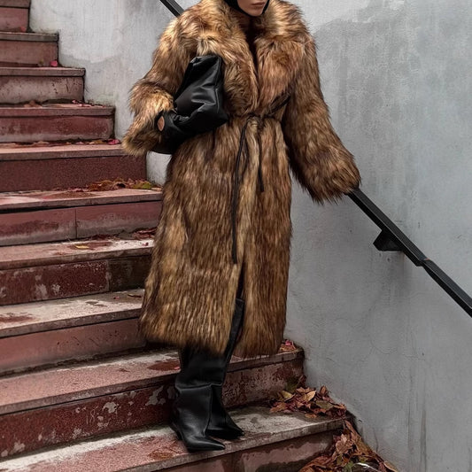 Long Fur Women's Wool Coat