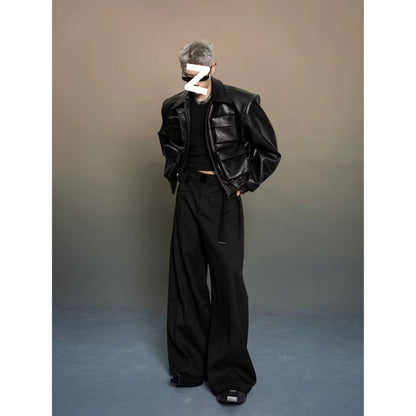 Korean Style Cutting Design Leather Jacket