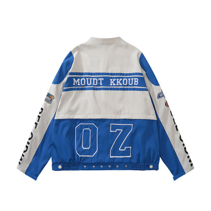 Color Contrast Patchwork Motorcycle Racing Suit Jacket Men