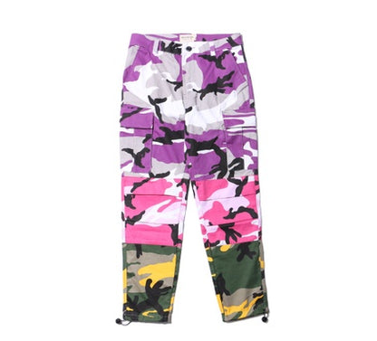 Tri Renk Camo Patchwork Cargo Pantolon