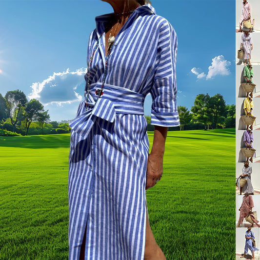 Striped Shirt With Belt Dress