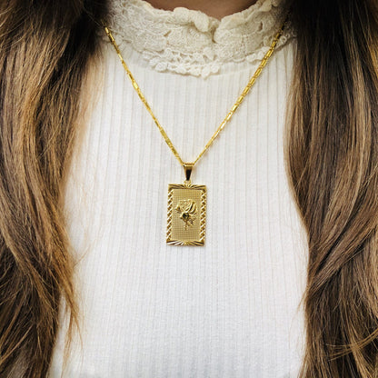 Stainless Steel 18K Gold Plated Square Rose Plate Pendant