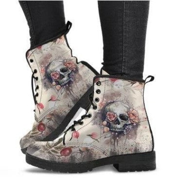 Floral Skull Ankle Boots
