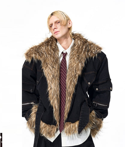 Advanced Quilted Fur Patchwork Denim Jacket