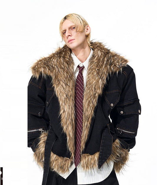 Advanced Quilted Fur Patchwork Denim Jacket