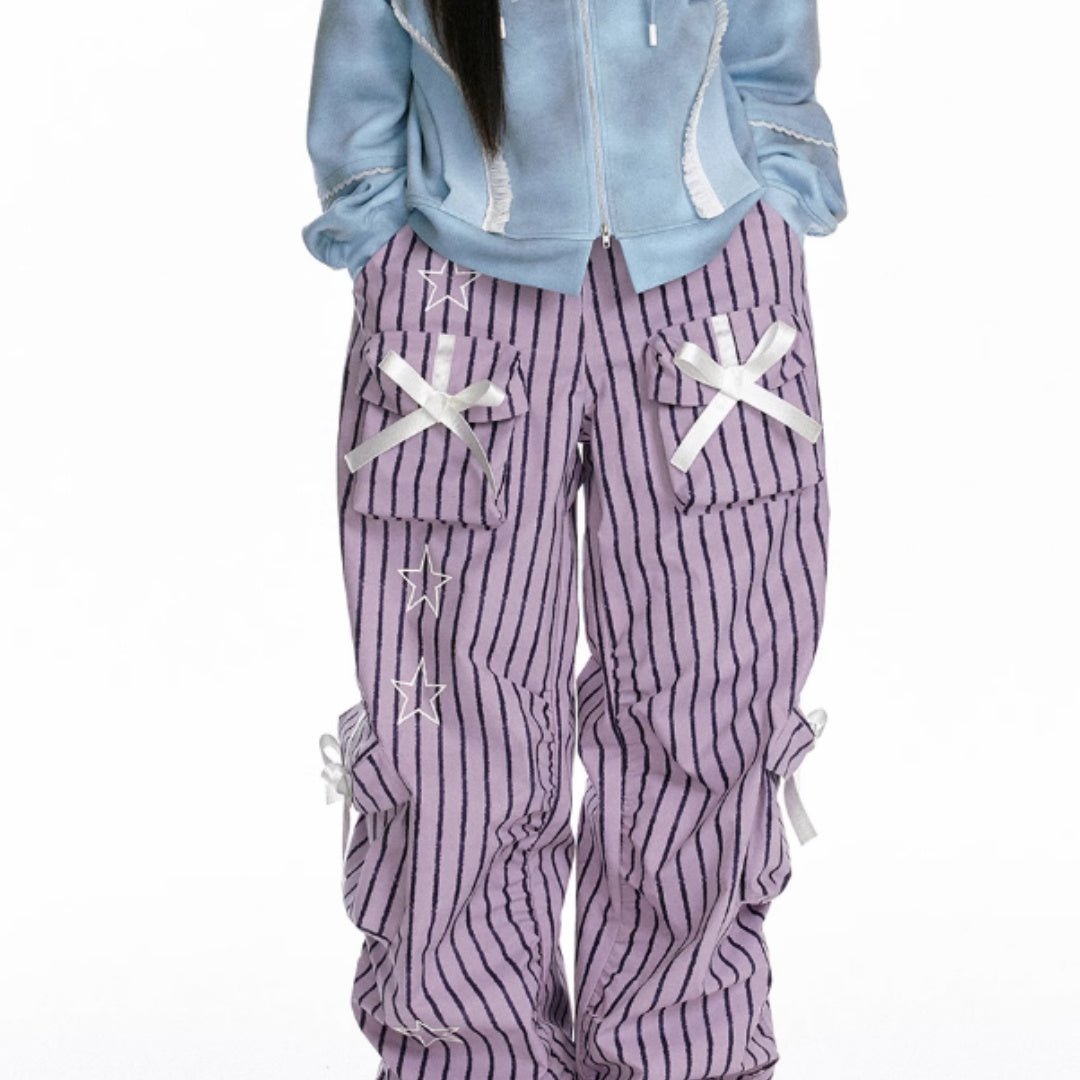 3D Star Striped Bow Work Pants
