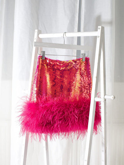 Sequin Feather Stitched Short Skirts