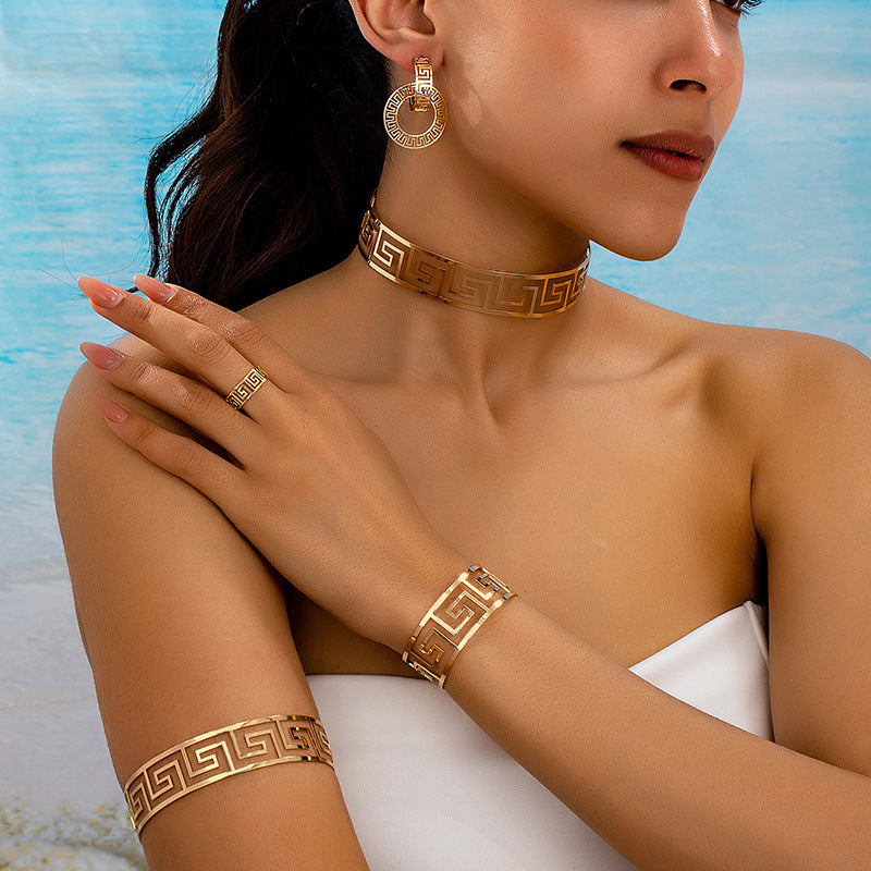 Geometric Loop Collar Earrings Ring Bracelet