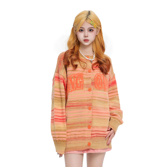 Striped Round Neck Cardigan