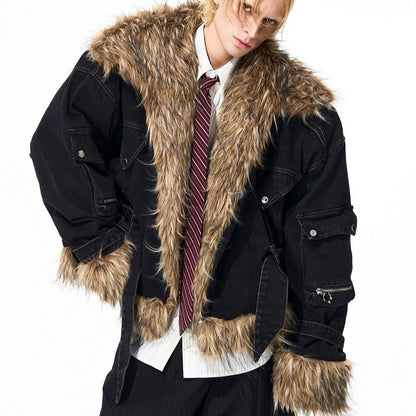 Advanced Quilted Fur Patchwork Denim Jacket