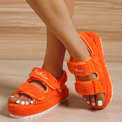 Autumn Velcro Plush High Heel Sandals