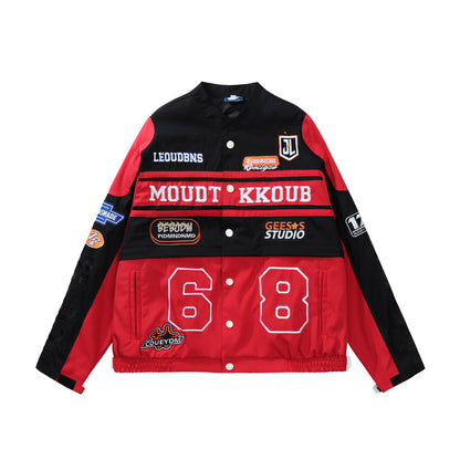 Color Contrast Patchwork Motorcycle Racing Suit Jacket Men