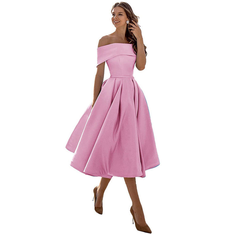 Off-shoulder Satin Party Dress