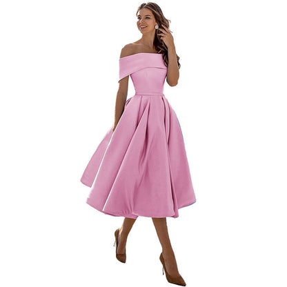 Off-shoulder Satin Party Dress