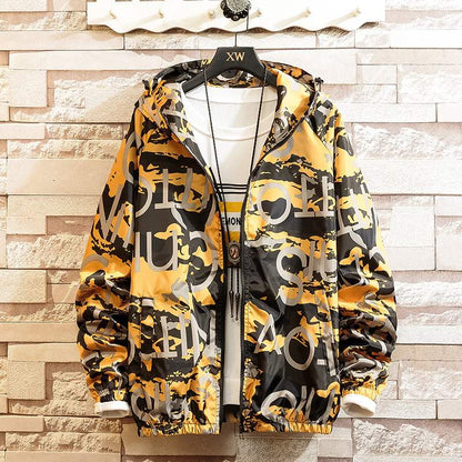 Men Casual Streetwear Hooded Printing Jacket