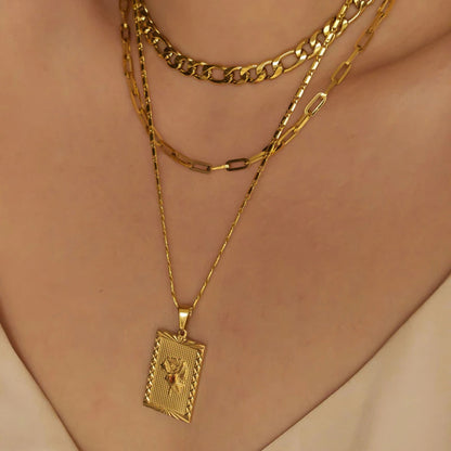 Stainless Steel 18K Gold Plated Square Rose Plate Pendant