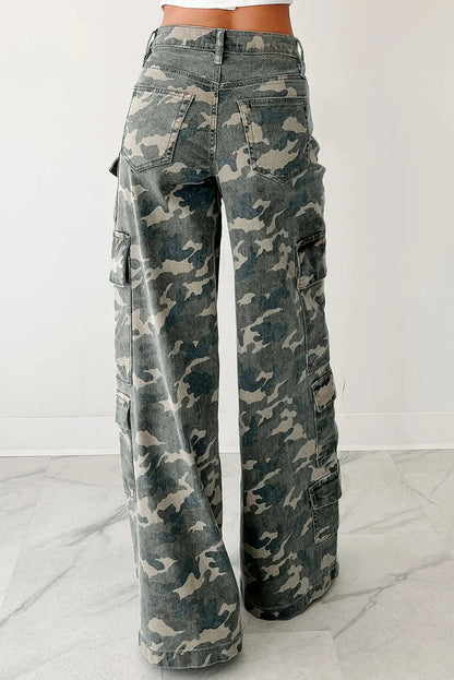 Wide Leg Camo Denim Cargo