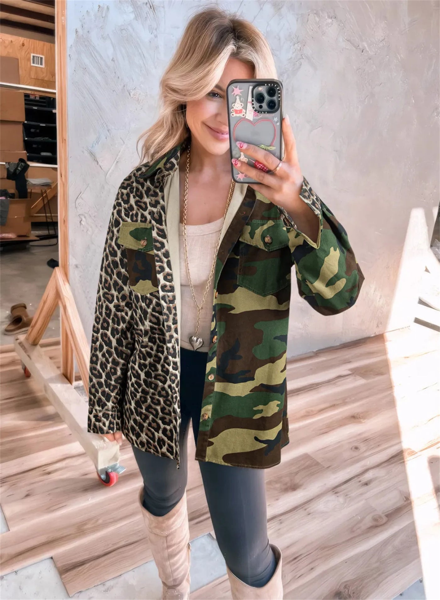 Brown Leopard Camo Oversize Shacket