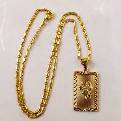 Stainless Steel 18K Gold Plated Square Rose Plate Pendant