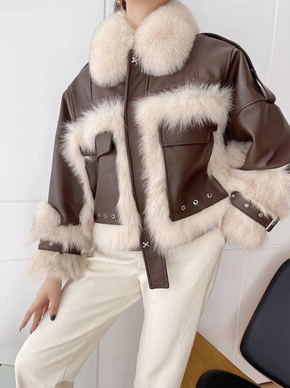 Sense Fox Fur Leather Coat
