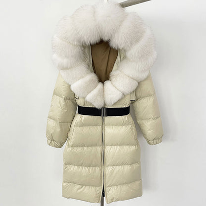 Women's Long Fur Jacket with Belt