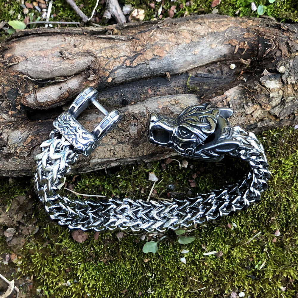 Viking Wolf Head Titanium Steel Bracelet
