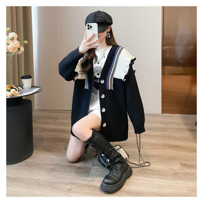 Fashion Lace Stitching Sweater