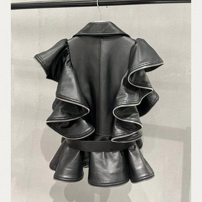 Rare Women’s Ruffled Leather Vest Jacket
