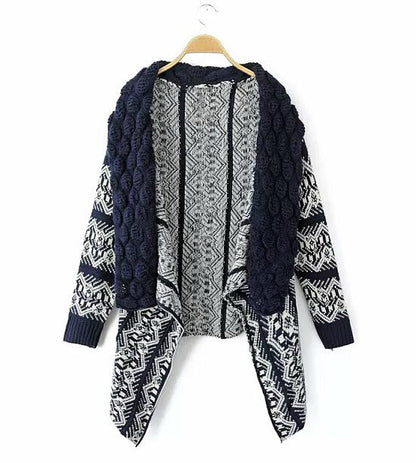 Geometric Pattern Bubble Collar Knitted Cardigan