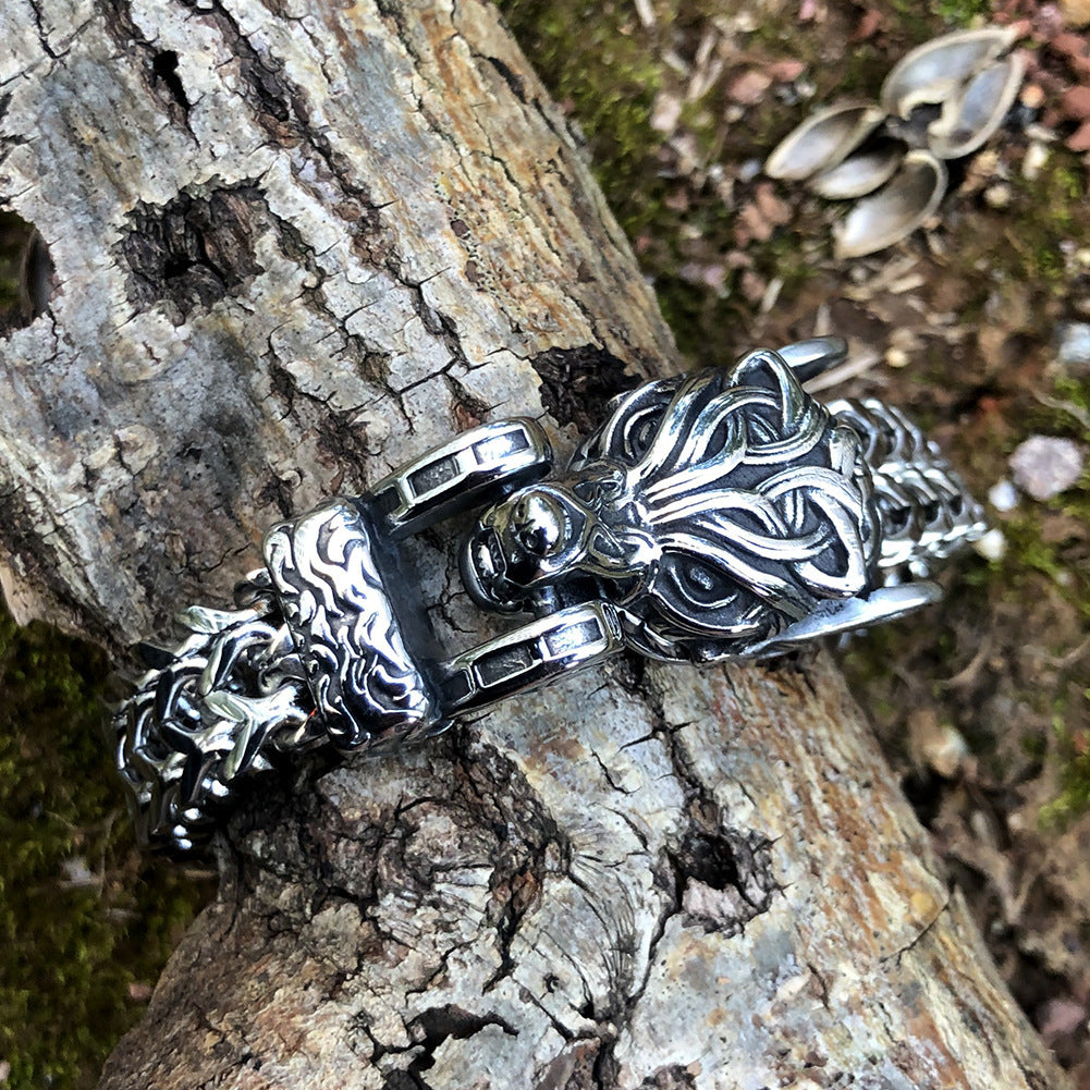 Viking Wolf Head Titanium Steel Bracelet