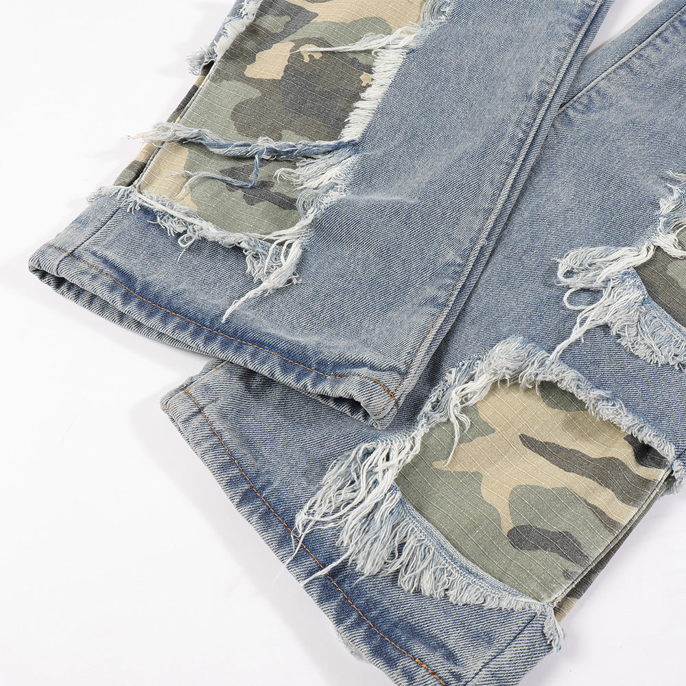Men's Patchwork Camo Straight Denim Jeans