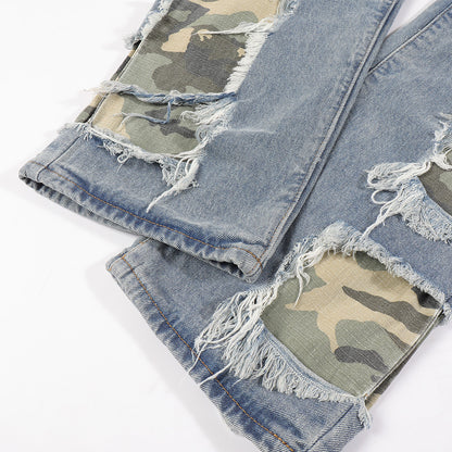 Men's Patchwork Camo Straight Denim Jeans