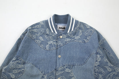 Men's Torn Cashew Flower Denim Jacket