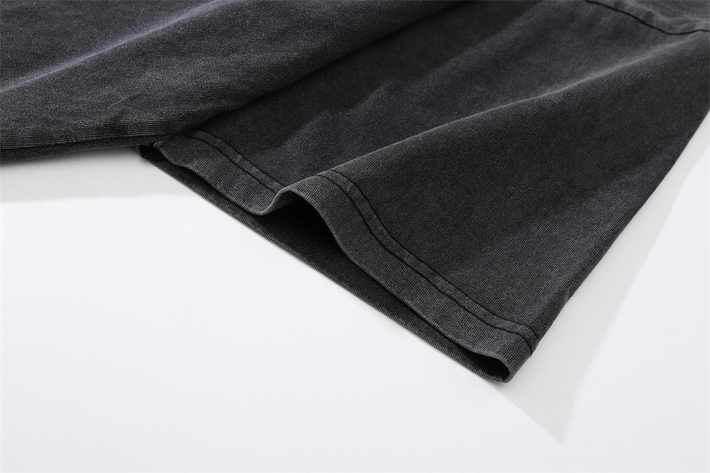 Car Printed Washed And Worn Round Neck T-shirt